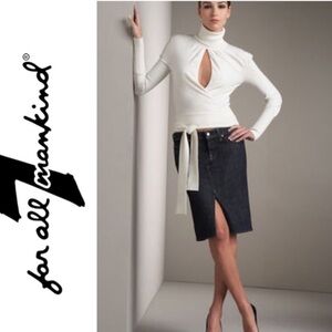 7 For All Mankind Dark Wash Blue Jean Skirt Sz 26 Front Slit Cotton/Elastane